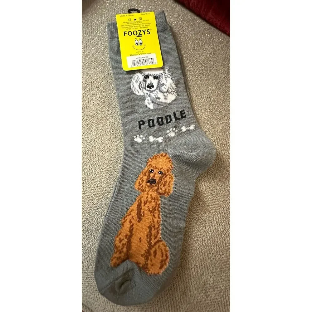 New 1 Pair Poodle Dog Crew Socks‎ Women's Size 9-11 Foozys
